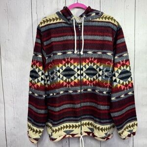 Alpaca Milenium Hooded Zip Sweater Jacket Made in Peru Boho Tribal Aztec Knit
